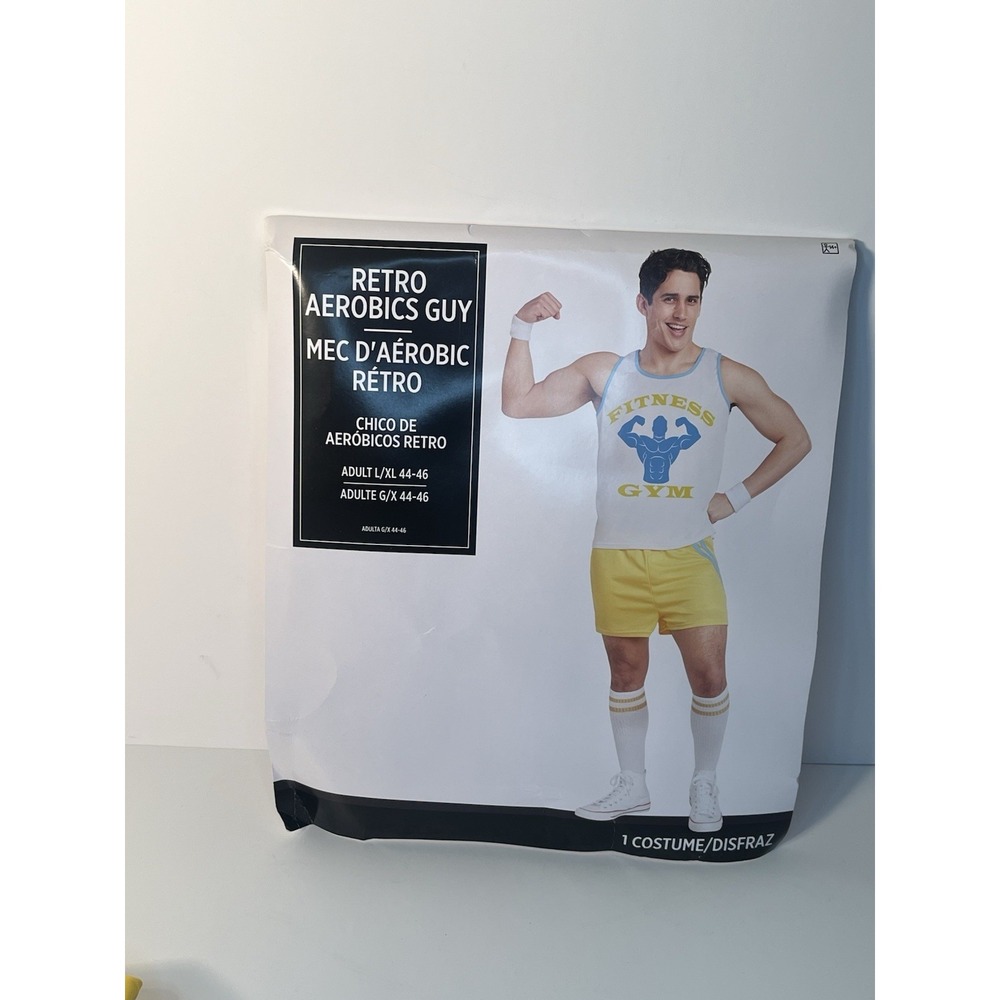 Men's Retro 80s Aerobics Muscle Gym Guy Halloween Costume 6 Pc L/XL 44-46 NWT